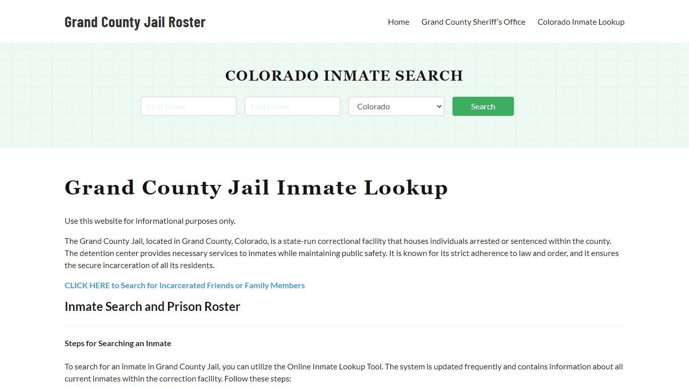 Grand County Jail Roster Lookup, CO, Inmate Search